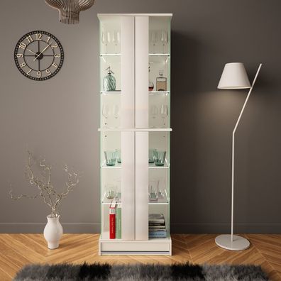 Vitrine Highboard Hochschrank Glasvitrine Regal mit LED55cm hochglanz mehrfarbig