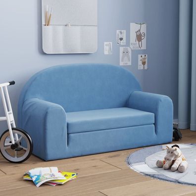 vidaXL Kinder-Schlafsofa 2-Sitzer Blau Weicher Plüsch