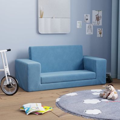 vidaXL Kinder-Schlafsofa 2-Sitzer Blau Weicher Plüsch