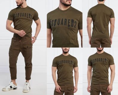 Dsquared2 Jeans Army Drip Painted T-Shirt Shirt Logo Cotton Tee Top Icon Bnwt S