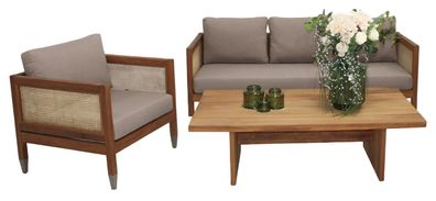 Gartenmöbel Sofa 3 Sitzer Stilvoller Sessel Holz Couchtisch Terrassenmöbel