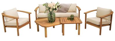 Luxuriöse Gartenmöbel Set 3 + 1+1 Sitzer Stilvoller Holz Komplett 2X Couchtische