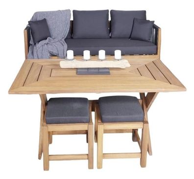 Terrassenmöbel Gartenmöbel Set Sofa Couch Holz Esstisch Komplett 2X Hocker