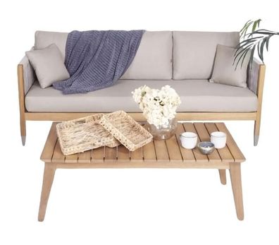 Stilvoller Komplett Sofa 3 Sitzer Designer Couchtisch Holz Gartenmöbel