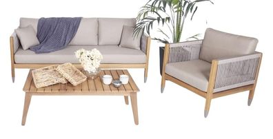 Set Gartenmöbel Sofa Couch Luxuriöse Stilvoller Sessel Couchtisch Holz