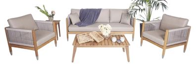 Stilvoller Gartenmöbel Set 4Tlg 3 + 1+1 Sitzer Holz Couchtisch Terrassenmöbel