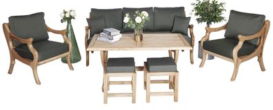 Holz Gartenmöbel Grau Textil Sofagarnitur 3 + 1+1 Sitzer Esstisch Terrasse Möbel