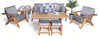 Gartenmöbel Set 6Tlg Sitzgruppen 3 + 1+1 Sitzer Designer Esstisch Holz 2X Hocker