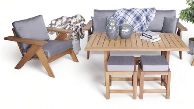 Sofagarnitur 3 + 1 Sitzer X Hocker Sitzgruppen Holz Esstisch Gartenmöbel Set 5Tlg