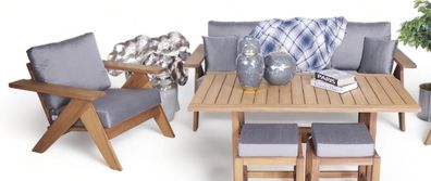 Grau-Braune Polstergarnitur Sofa Set 3 + 1 Gartenmöbel Moderner Esstisch 3Tlg