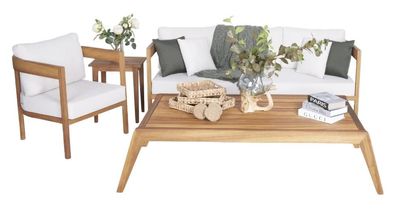 Sofagarnitur 3 + 1 Sitzer Gartenmöbel Set Holz Couchtisch Designer Terrassenmöbel