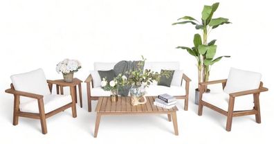 Sofagarnitur 3 + 1+1 Sitzer Holz Couchtisch Gartenmöbel Set Terrassenmöbel