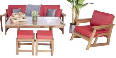 Designer Gartenmöbel Set 5Tlg Sofagarnitur Esstisch Holz Möbel 2X Hocker