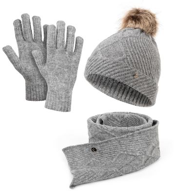 Damen Mütze Schal Handschuhe HEYO Winter-Accessoires Set Strickmütze mit Bommel