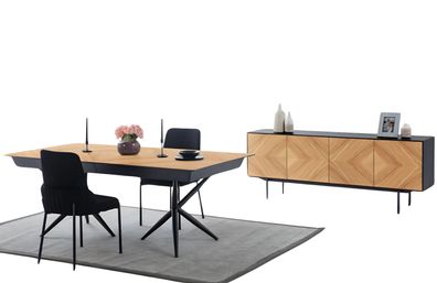 Esszimmer Set Esstisch Essgruppe 6X Stühle Holz Sideboard Braun 8Tlg