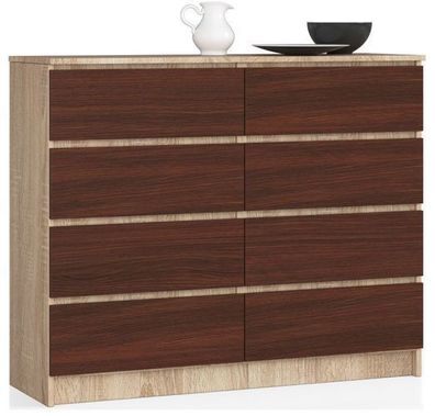 Kommode AKORD K120 Sonoma-Eiche 120 cm 8 Schubladen Front Wenge B120 x H99 x T40 cm