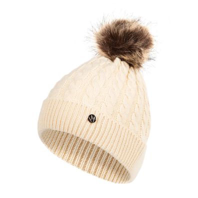 Damen Mütze mit Kunstfellbommel Bommelmütze Wintermütze Pompom Strickmütze Beanie