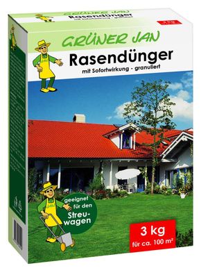 Grüner Jan Spezial Rasendünger granuliert 3kg Spezialdünger 100m² Rasen Dünger