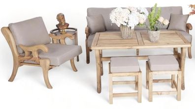 Designer Set 5Tlg Sofagarnitur 3 + 1 Sitzer Gartenmöbel Esstisch 2X Hocker