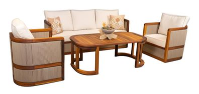 Terrassen Möbel Gartenmöbel Couchtisch Sofa Sessel Holz 4Tlg Set Beige