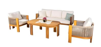 Sitzgruppe Sofa Couchtisch Sessel 4Tlg. Set Gartenmöbel Terrasse Beige