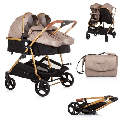 B-Ware Chipolino Geschwisterkinderwagen Duo Smart klappbar umbaubar braun-beige