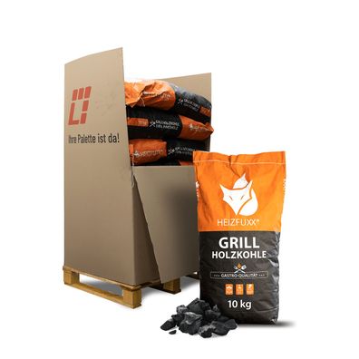 Heizfuxx Grillholzkohle » Gastro-Qualität « 10kg x 12 Sack 120kg Palette