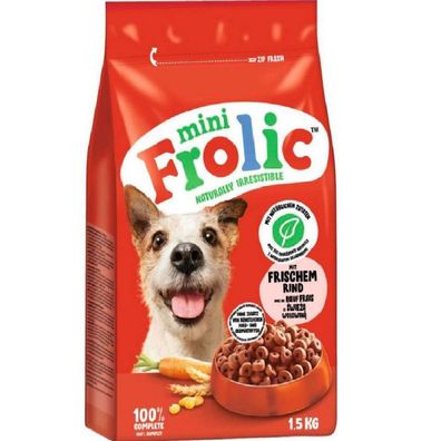 Frolic Mini Hundefutter Trockenfutter mit Rind, Karotten und Getreide 4x1,5kg