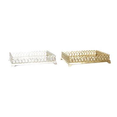 Tablett für Snacks DKD Home Decor 33 x 24 x 6,6 cm Spiegel Silberfarben Gold