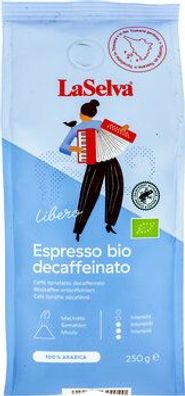 LaSelva 3x Espresso "Libero" - Röstkaffee gemahlen, entkoffeiniert 250g