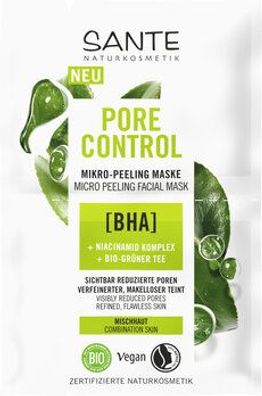 Sante 6x Pore Control Mikro-Peeling Maske mit BHA, Niacinamid Effekt & Bio-Grüner