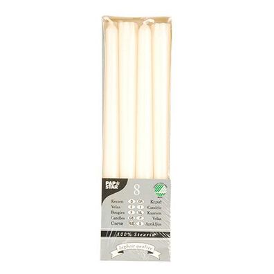 Papstar Leuchterkerzen Ø 2,2 cm creme aus 100 % Stearin | Packung (8 Stück)