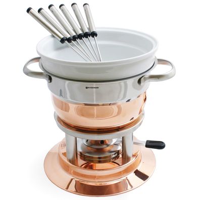 Swissmar Edelstahl Fondue Set 20 cm verkupfert Fonduetopf 11-tlg. für 6 Personen