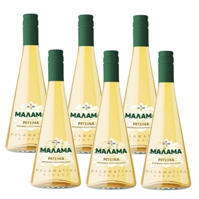 Retsina Malama 6x 500ml 12% geharzter Weißwein aus Griechenland