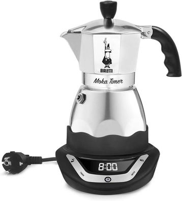 Bialetti Moka Elektrisch Timer, Kapazität für 6 Tassen, 365 W, Silber schwarz