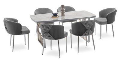 Modernes Esszimmer Set Grau Silber Rechteckiger Tisch Komfortable Stühle