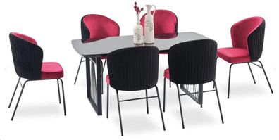 Luxuriöse Schwarz-Rosa Esszimmerstühle Komfortable Sitze Weich Modern