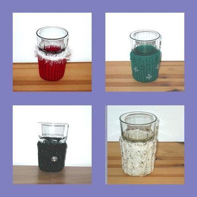 Kaffeeglas Wärmer, Kaffeesocke, hand gestrickt, rot, schwarz, grün, natur