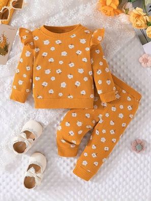 Kleinkind-Baby-Set Mit Niedlichen Blumen Und Langarm-Pullover 12-18 Monate