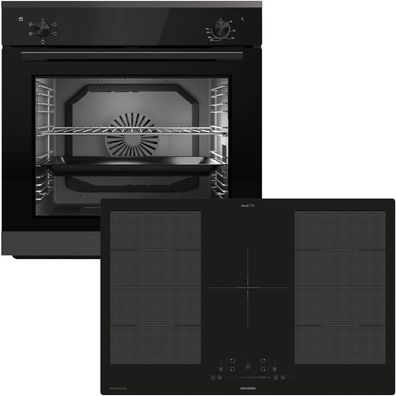 Oranier Backofen Set 5 Funktionen Einbau autark 80 cm Flächen-Induktion Kochfeld