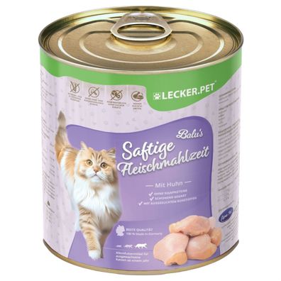 6 - 24 Stk. Lecker. Pet® Balu's Saftige Fleischmahlzeit mit Huhn Katzenfutter Nassf