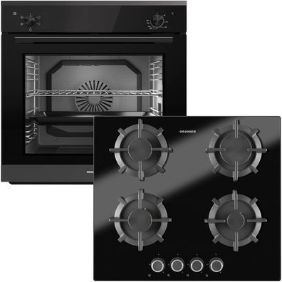 Oranier Backofen Set 5 Funktionen Einbau autark & 4 Kochzonen Gas-Kochfeld 60 cm