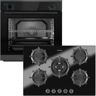 Oranier Backofen Set 9 Funktionen Einbau autark & 5 Kochzonen Gas-Kochfeld 75 cm