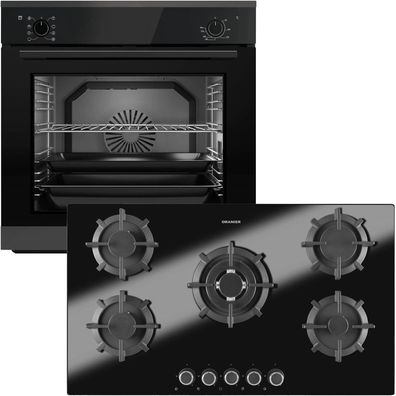 Oranier Backofen Set 9 Funktionen Einbau autark & 5 Kochzonen Gas-Kochfeld 90 cm