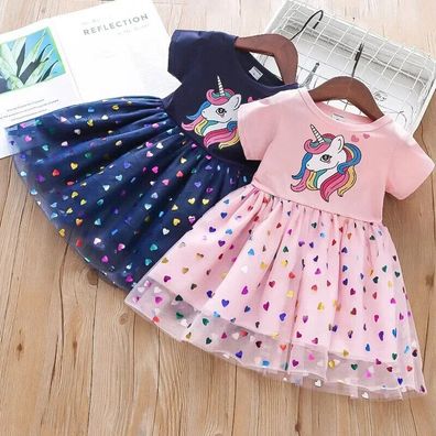 Mädchen Kleinkind Kleid Einhorn Prinzessin Party Kleid Blau, Rosa Größe 98/104