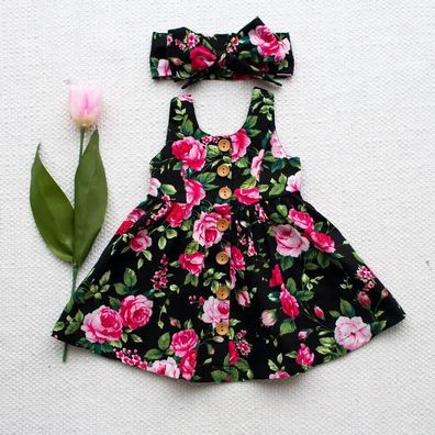 Sommer Kinder Prinzessin Mädchen Floral Kleid + Stirnband Größe 80 bis 98