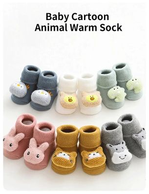 Cartoon Baby Socken für Mädchen Jungen Kaninchen Bär Anti Rutsch weich Gr. 1-3J