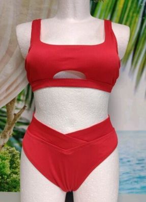 Bikini Set Rot CUPSHE Rippenstruktur Cutout Größe L 44/46