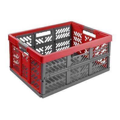 Stabile Profi Klappbox 45L 54x37x28cm Einkaufskiste klappbar mit Soft-Griffe Rot