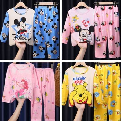 Kinder Pyjamas Set Mickey Minnie Winnie the Pooh Cartoon Langarm Größe 104/110